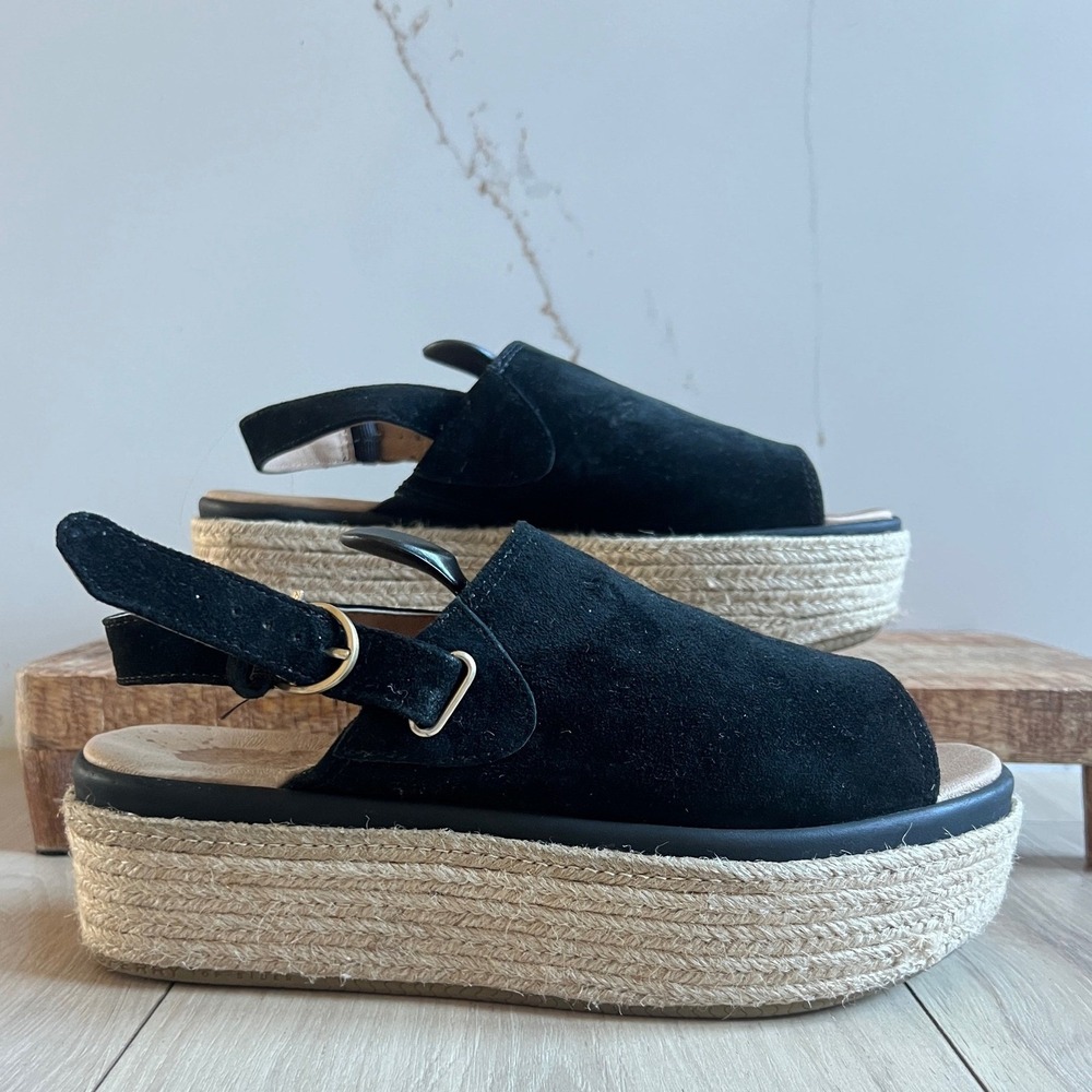 Sperry Delmare Espadrille Sandals Womens 8.5 Black Suede Jute Flatform